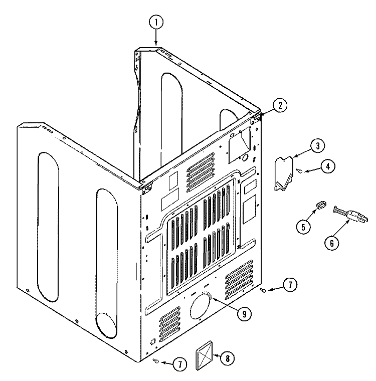 CABINET - REAR Diagram and Parts List for  Maytag Dryer