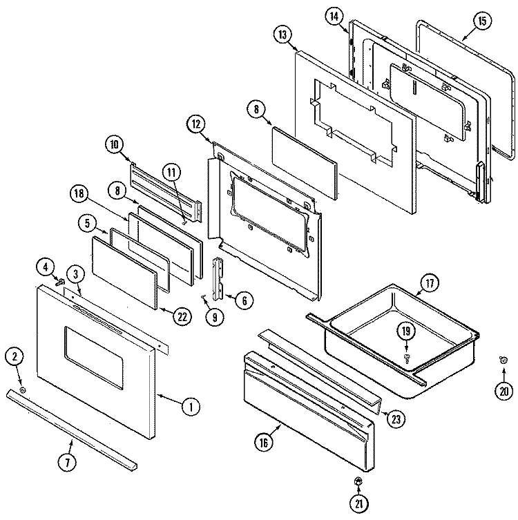 DOOR / DRAWER (SERIES 15) (ADW) Diagram and Parts List for  Maytag Range