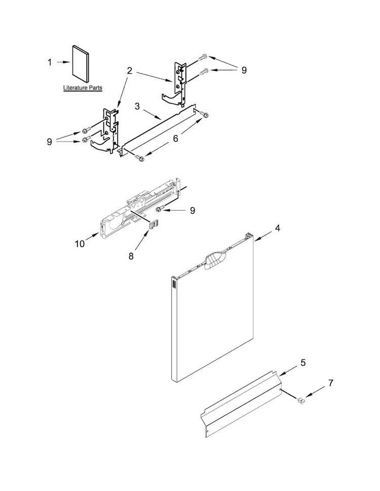 Door And Panel Parts Diagram and Parts List for  Amana Dishwasher