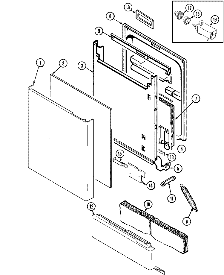 DOOR Diagram and Parts List for  Maytag Dishwasher