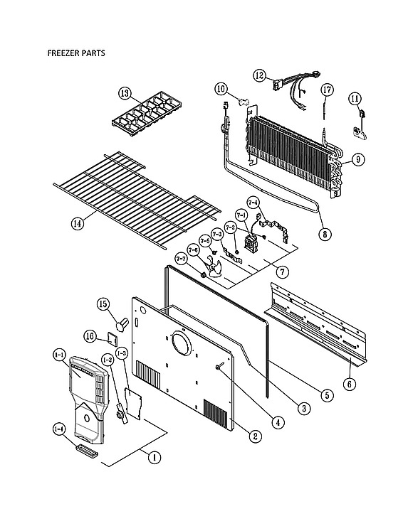 Freezer Parts Diagram and Parts List for 11161219614  Kenmore Refrigerator