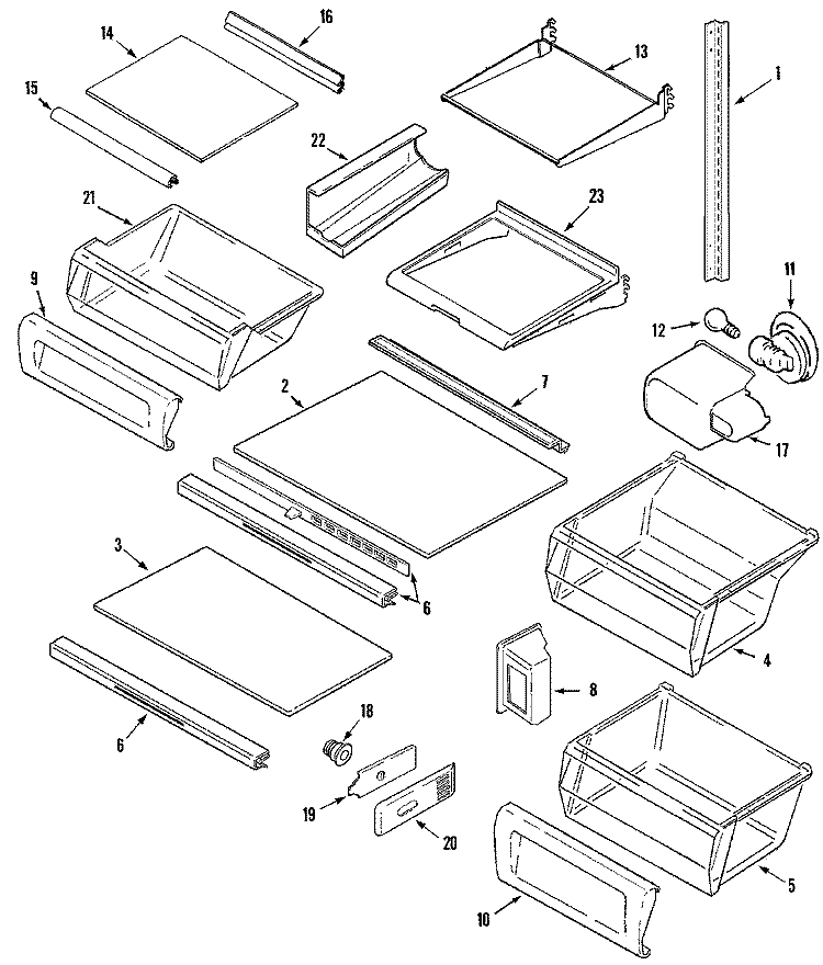 SHELVES & ACCESSORIES Diagram and Parts List for  Maytag Refrigerator