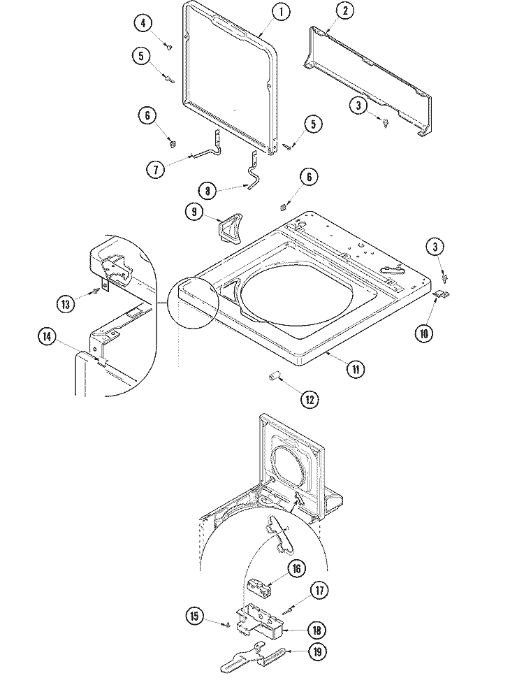 TOP AND DOOR SWITCH Diagram and Parts List for  Amana Washer