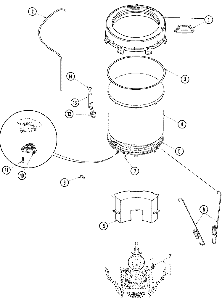 OUTER TUB Diagram and Parts List for  Amana Washer