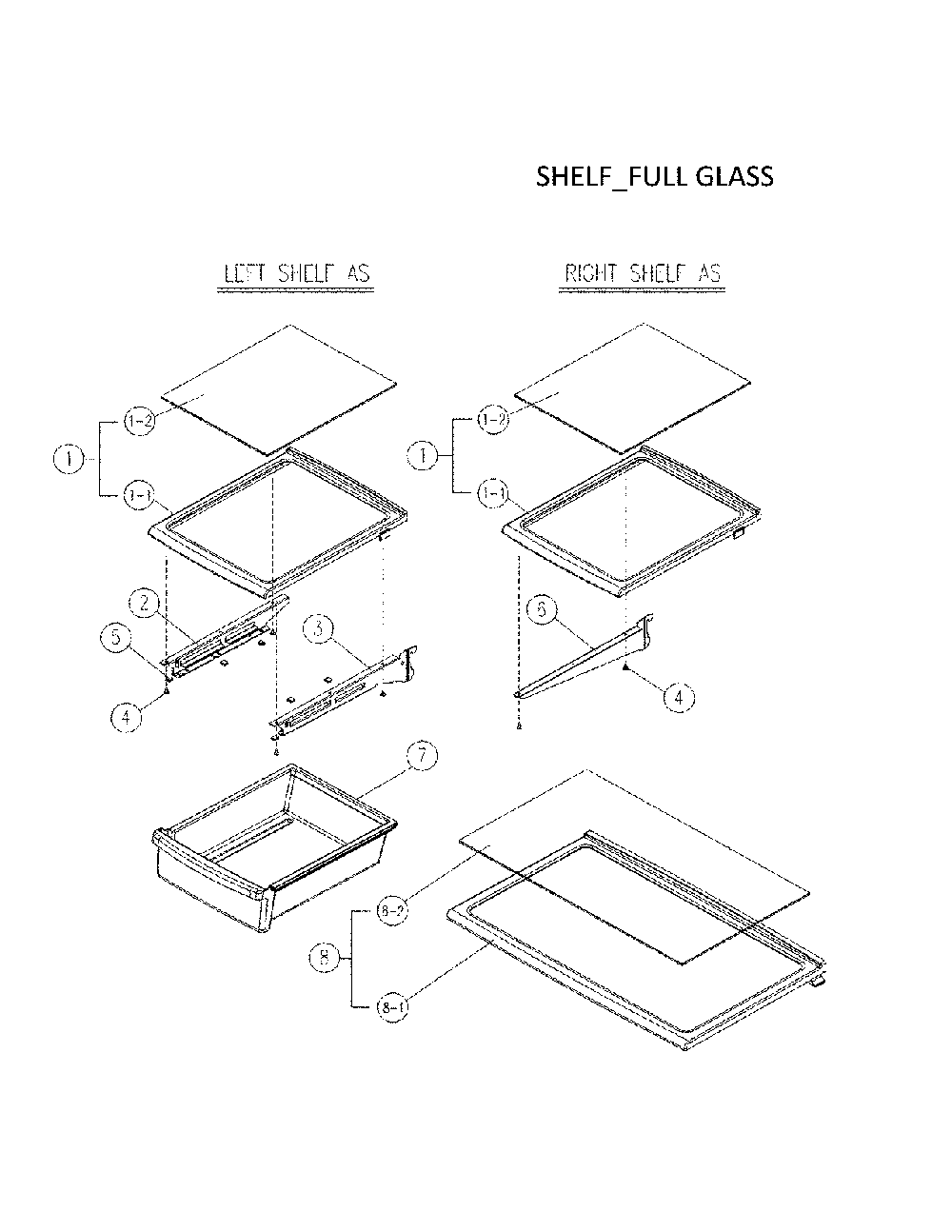 Shelf Full Glass Diagram and Parts List for 11160512911  Kenmore Refrigerator