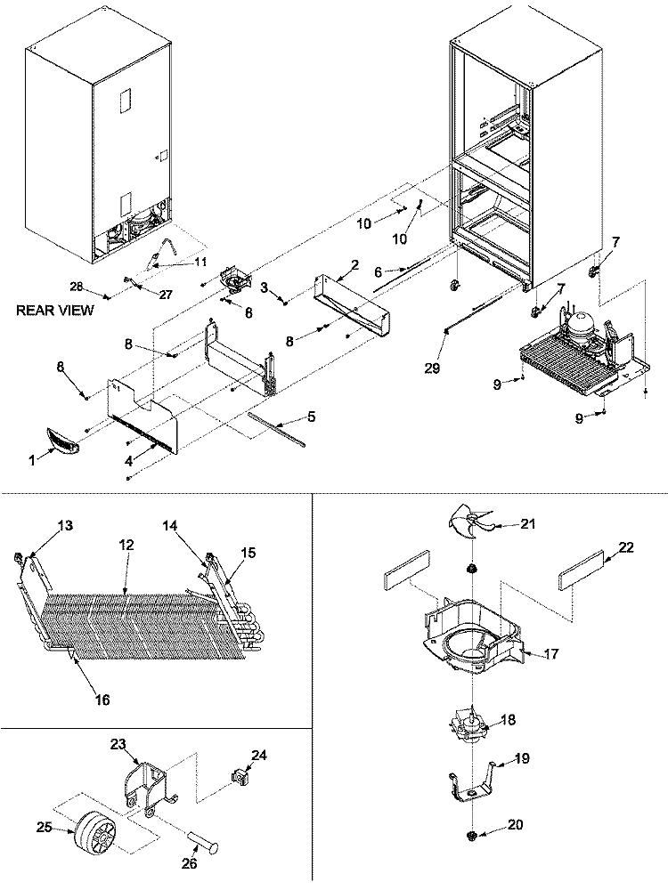 EVAPORATOR AREA & ROLLERS Diagram and Parts List for PARB2259CW0 Amana Refrigerator
