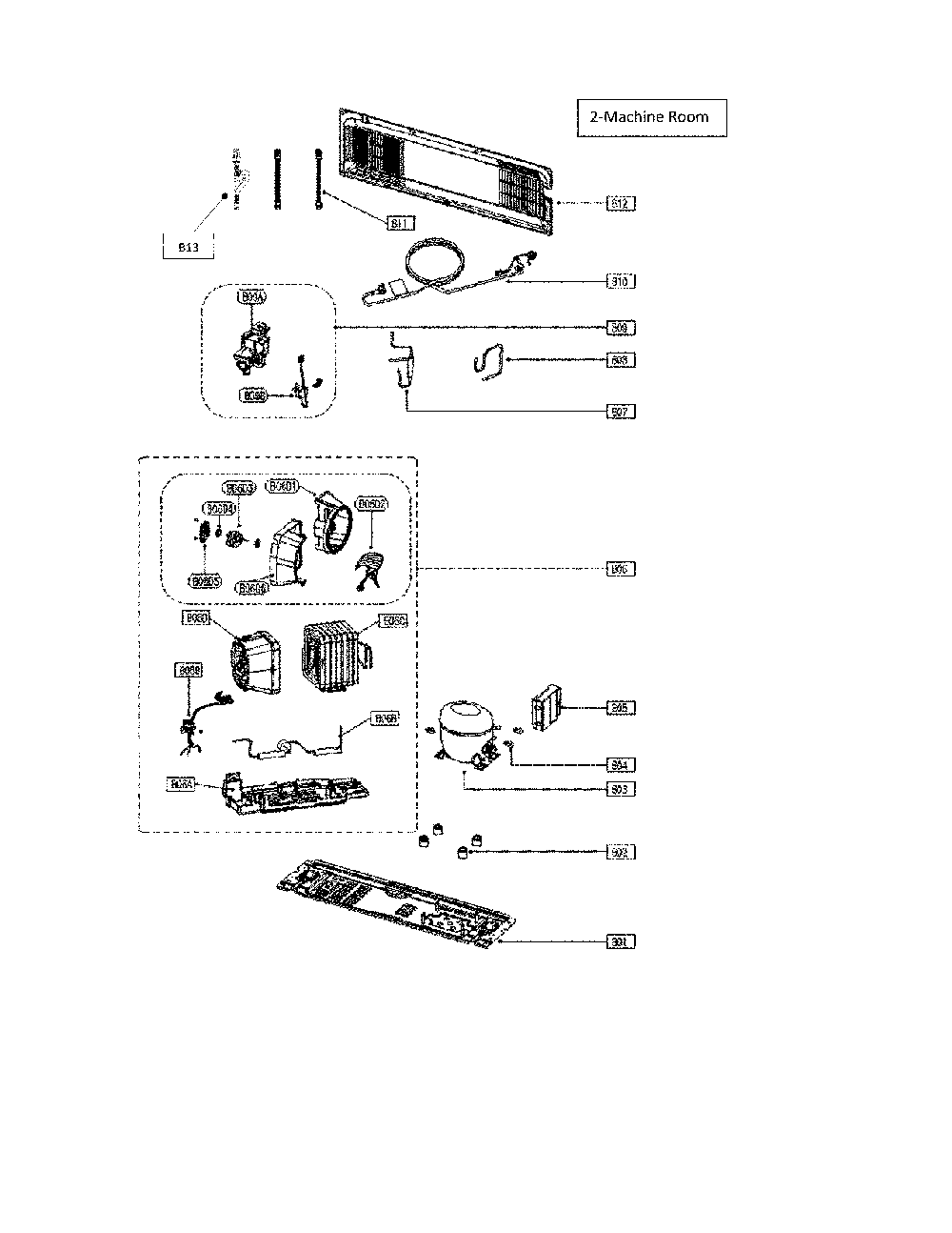 Machine Room Diagram and Parts List for 11175032020  Kenmore Refrigerator