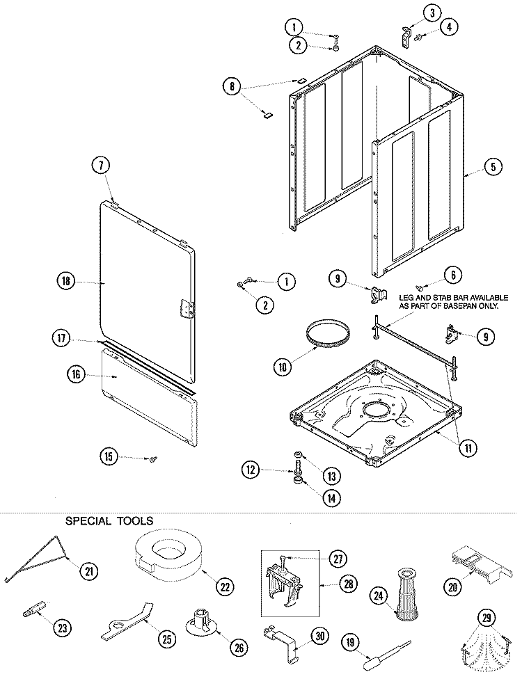 CABINET, BASE & SPECIAL TOOLS Diagram and Parts List for  Amana Washer