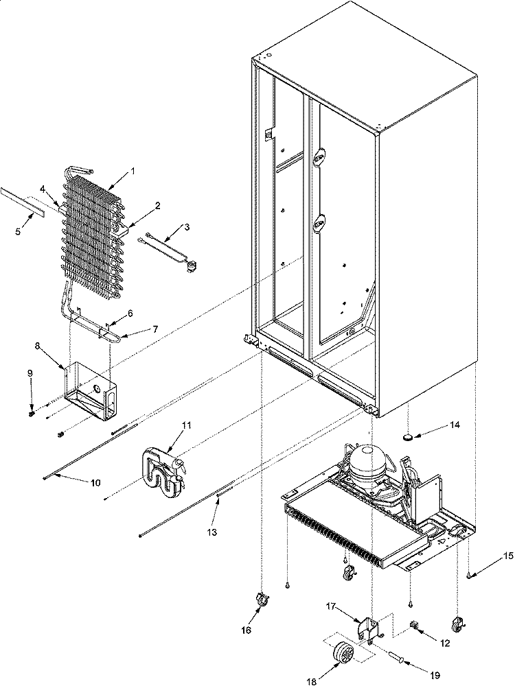 EVAPORATOR ASSY AND ROLLERS Diagram and Parts List for PJS2628HHB0 Jenn-Air Refrigerator