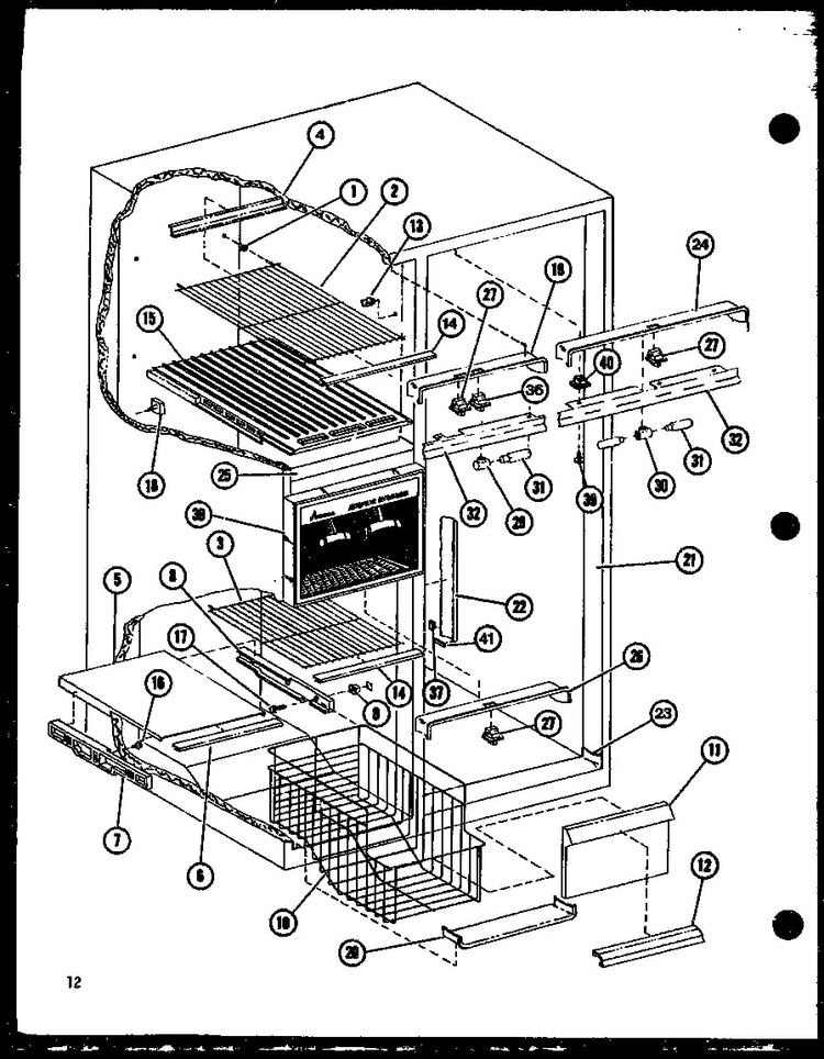 Freezer Shelves Diagram and Parts List for SLDI25F-P7642102W  Amana Refrigerator