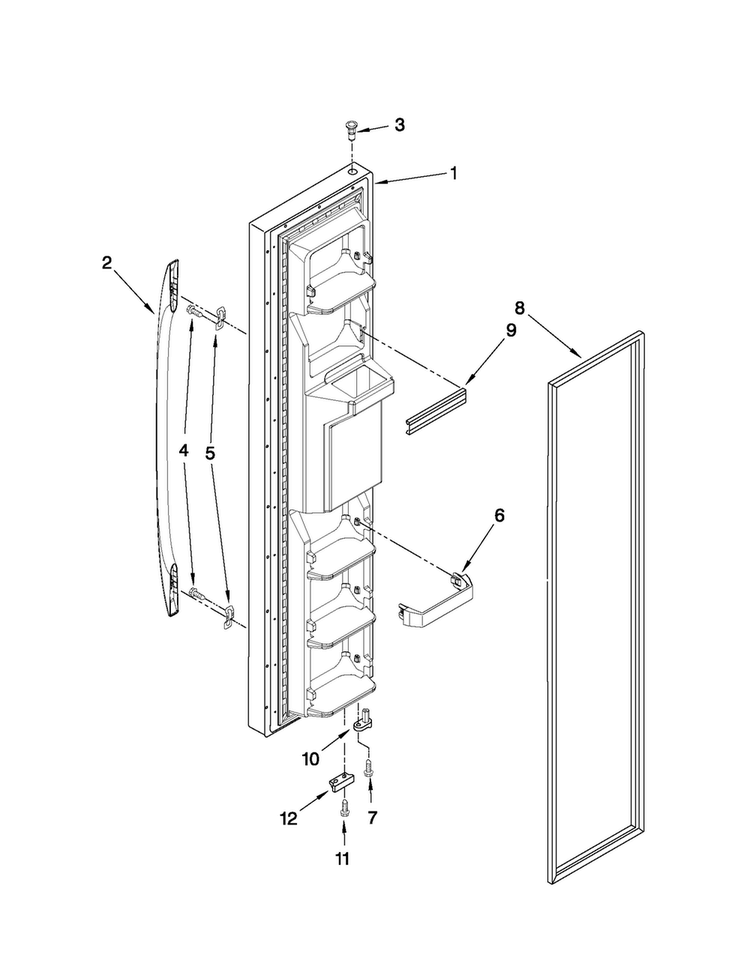 Freezer Door Parts Diagram and Parts List for MSD2574VEW11  Maytag Refrigerator