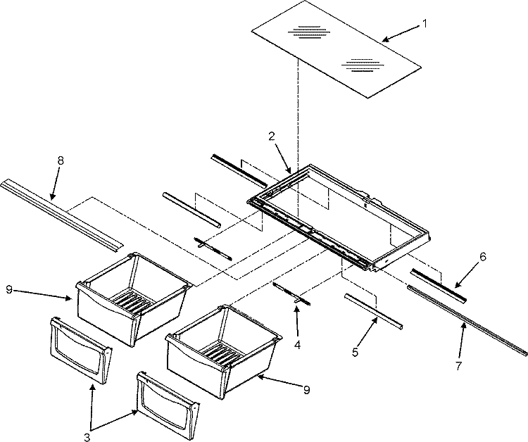 CRISPER ASSEMBLY Diagram and Parts List for  Jenn-Air Refrigerator