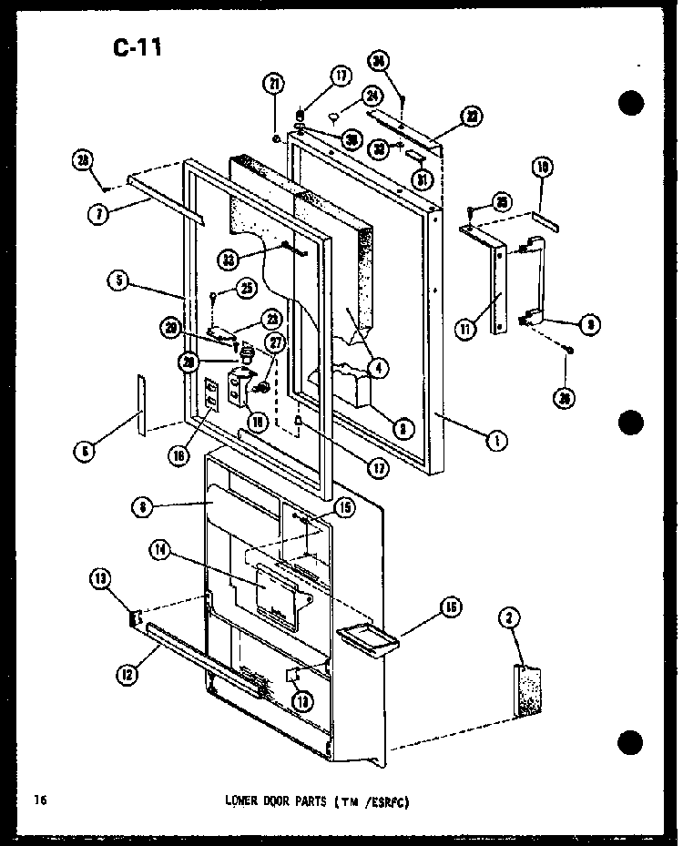Lower Door Parts Diagram and Parts List for ESR16E-G-P73953-27WG  Amana Refrigerator