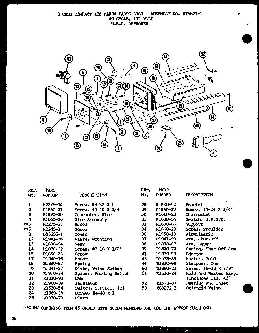 8 Cube Compact Ice Maker (ic-3/p76213-1w) (ic-3h/p76213-7w) Diagram and Parts List for TMI20SPH-P7711031W  Amana Refrigerator