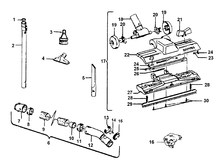 HOSE, CLEANINGTOOLS Diagram and Parts List for S1127---  Hoover Upright Vacuum