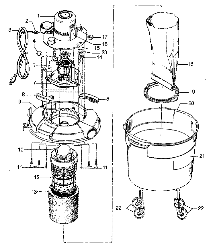 MOTOR ASSEMBLY, TANK Diagram and Parts List for S6543016  Hoover Upright Vacuum