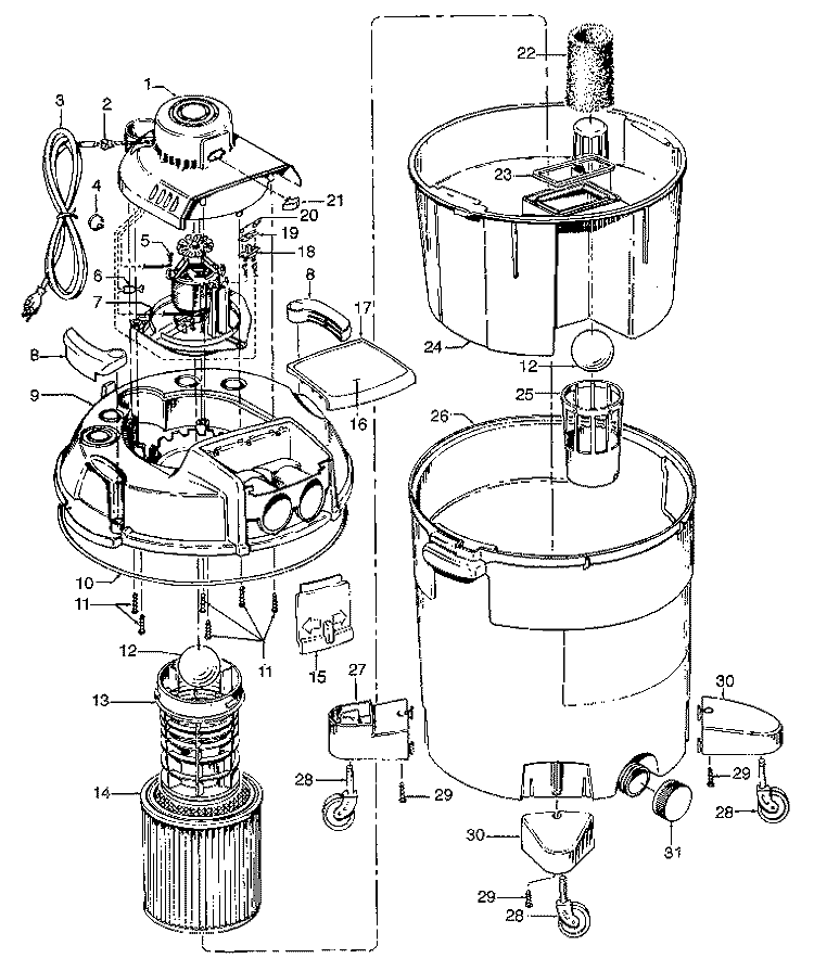 MOTOR ASSEMBLY, TANK Diagram and Parts List for S6631018  Hoover Upright Vacuum