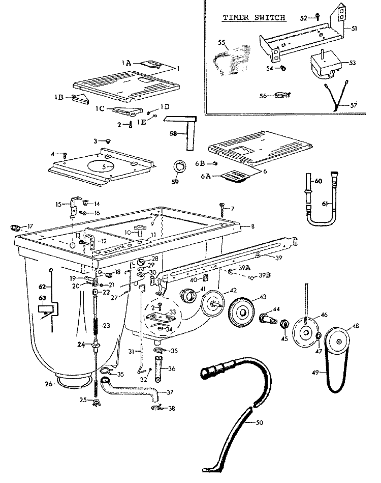 TIMER, TUB Diagram and Parts List for T1009-1  Hoover Washer