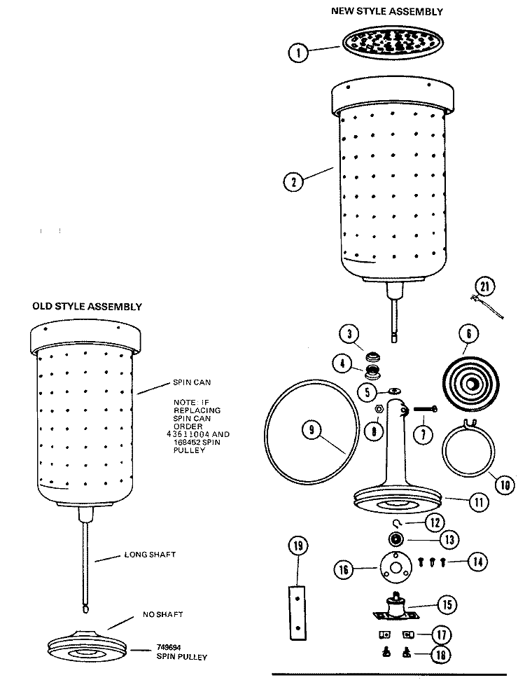 SPINCAN Diagram and Parts List for T1011  Hoover Washer