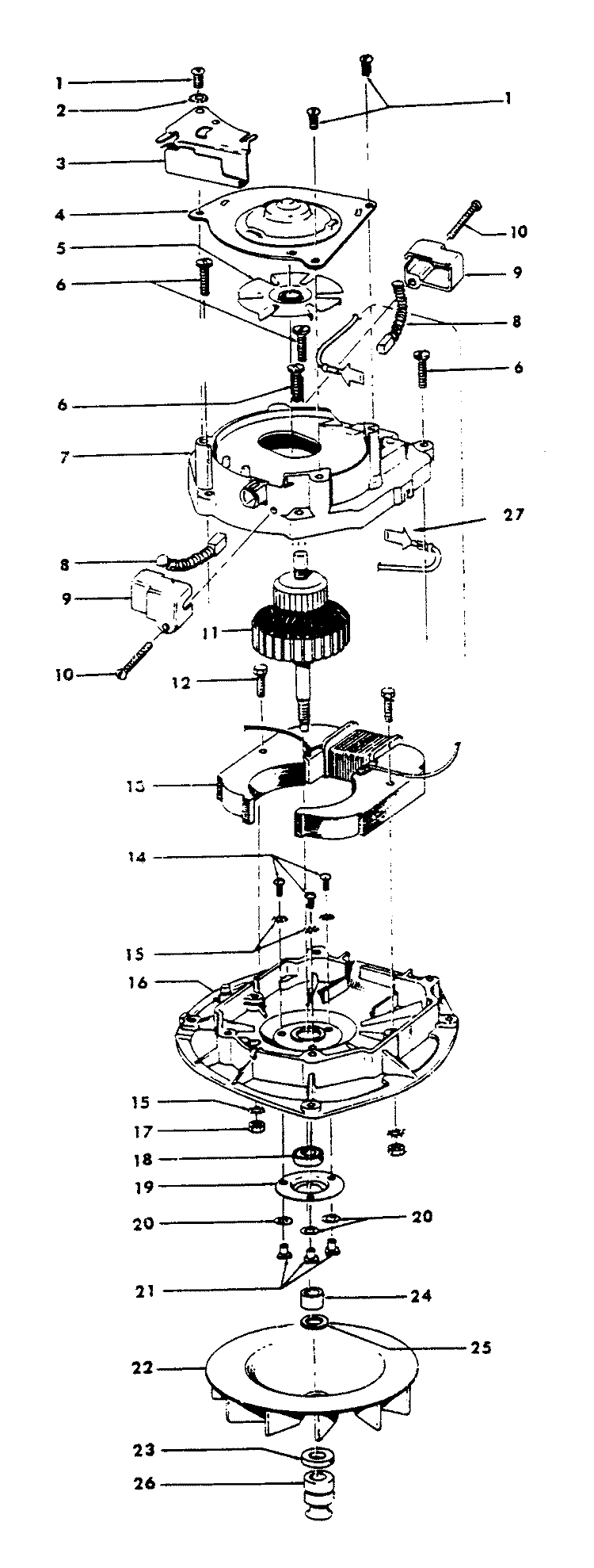 MOTOR ASSEMBLY Diagram and Parts List for U4595---  Hoover Upright Vacuum