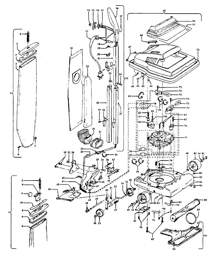 HANDLE, MAINBODY, OUTERBAG, HOOD Diagram and Parts List for U4721900  Hoover Upright Vacuum