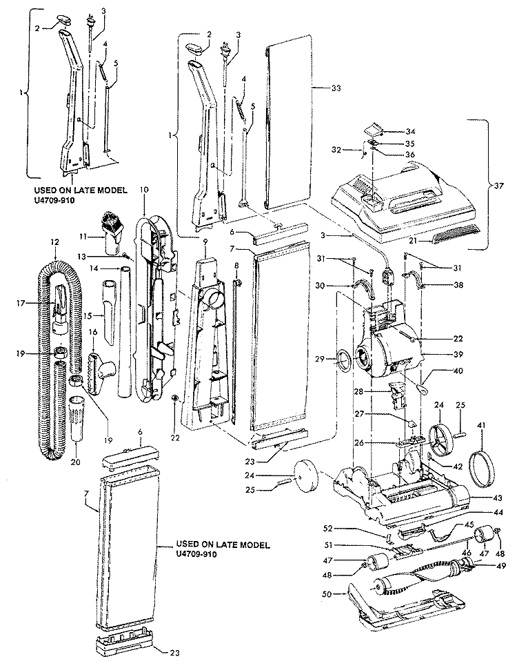 MAINBODY, HANDLE, OUTERBAG Diagram and Parts List for U4617910  Hoover Upright Vacuum