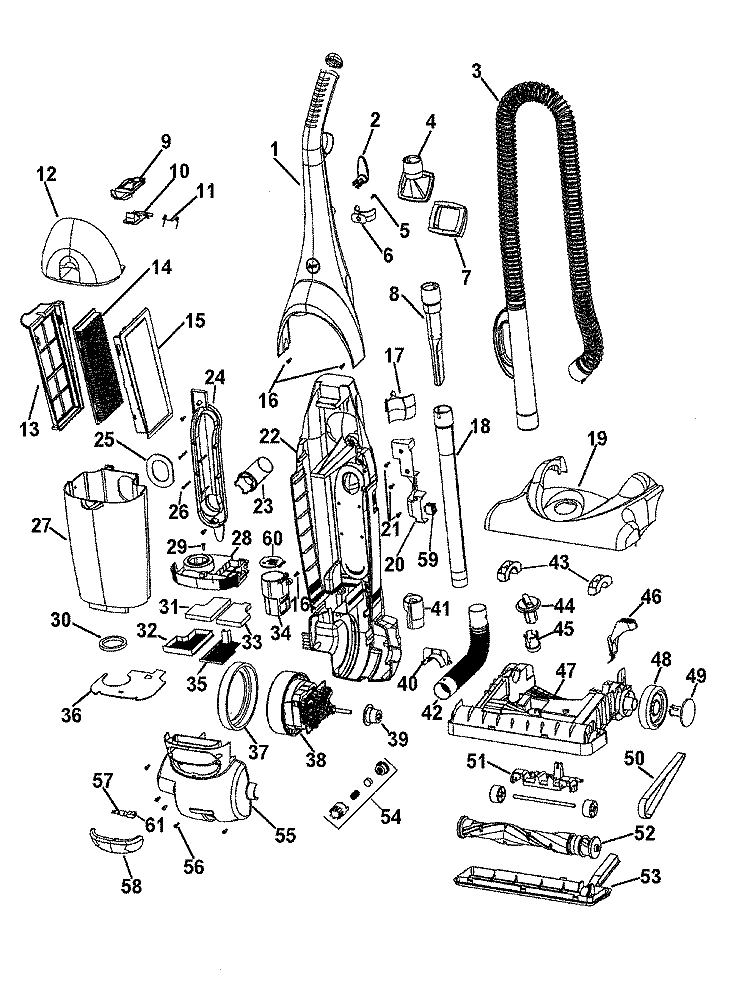 AGITATOR, MOTOR, HANDLE, MAINBODY Diagram and Parts List for U5025906  Hoover Upright Vacuum