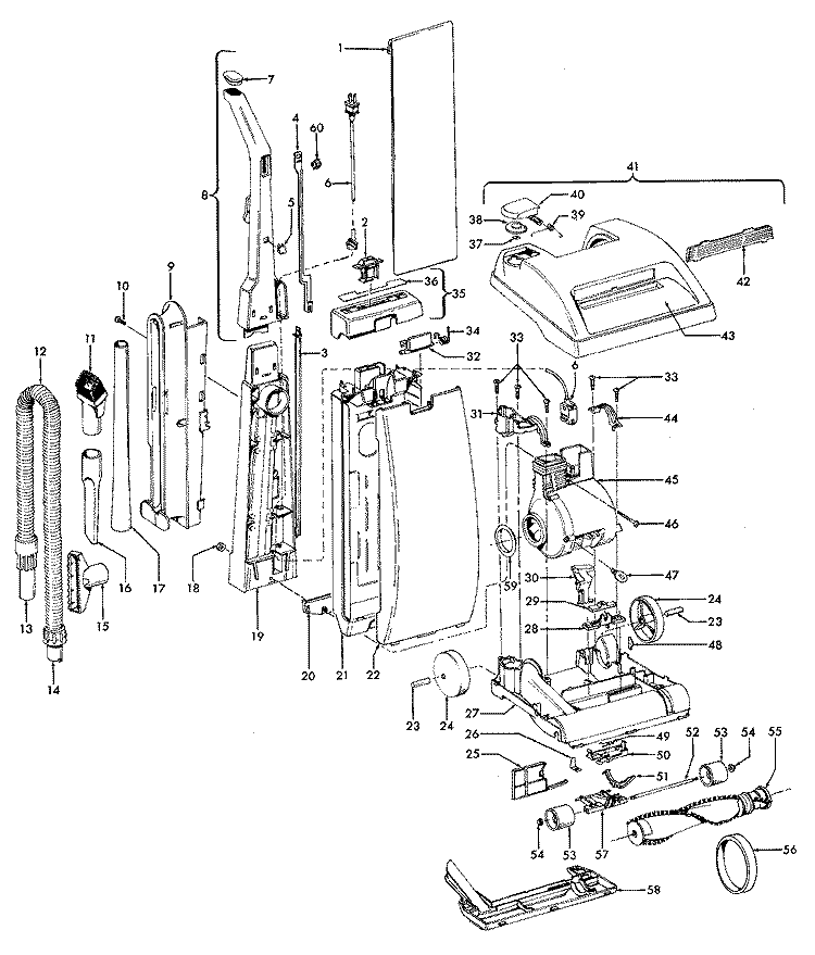 MAINBODY, HANDLE, OUTERBAG Diagram and Parts List for U5053930  Hoover Upright Vacuum