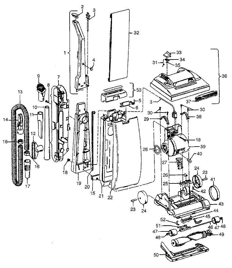 MAINHOUSING, CLEANINGTOOLS Diagram and Parts List for U5071916  Hoover Upright Vacuum