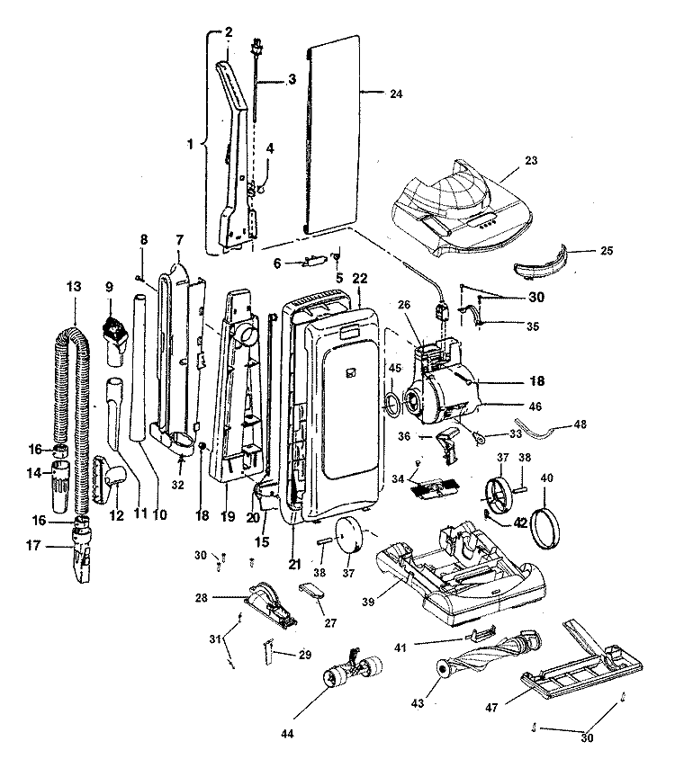 AGITATOR, MOTOR, HANDLE, MAINBODY Diagram and Parts List for U5102940  Hoover Upright Vacuum