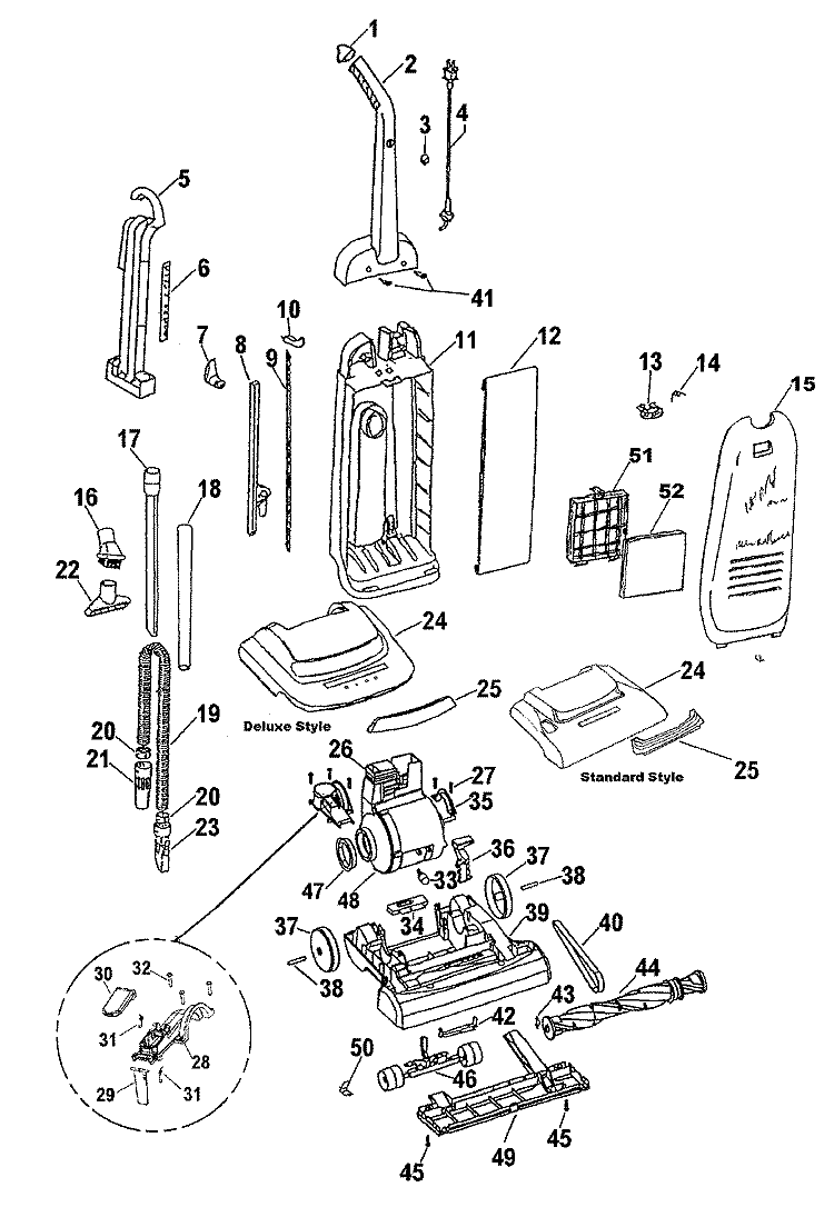MAINBODY, HANDLE, OUTERBAG Diagram and Parts List for U5131916  Hoover Upright Vacuum