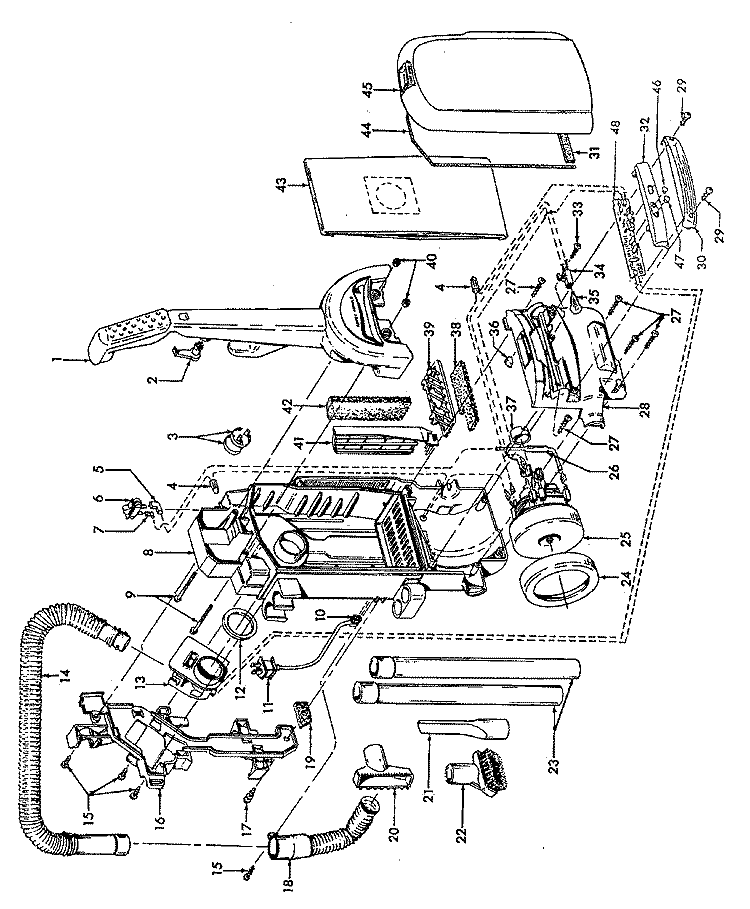 MOTOR, CLEANINGTOOLS, HANDLE, OUTERBAG Diagram and Parts List for U5469910  Hoover Range Hood