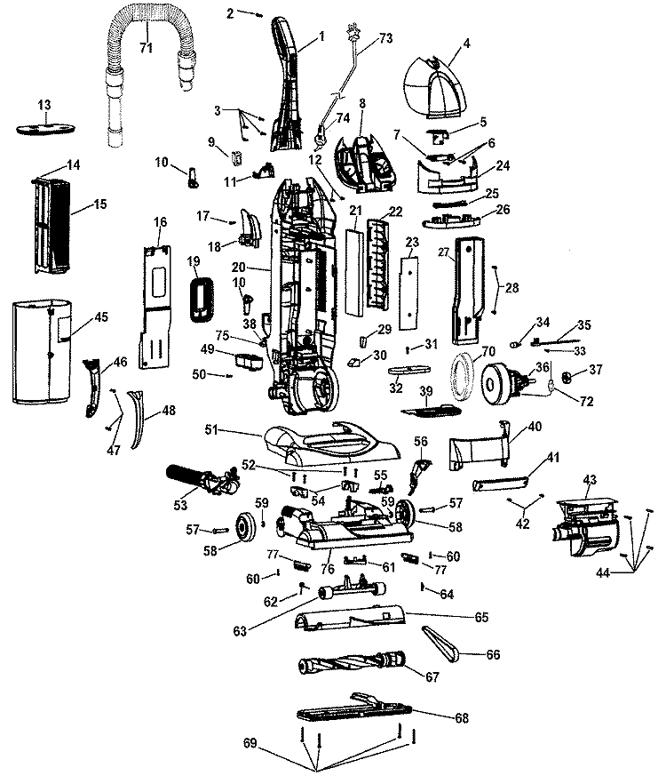 MOTOR, TURBINEHANDTOOL, HANDLE, MAINBODY Diagram and Parts List for U5750906  Hoover Upright Vacuum