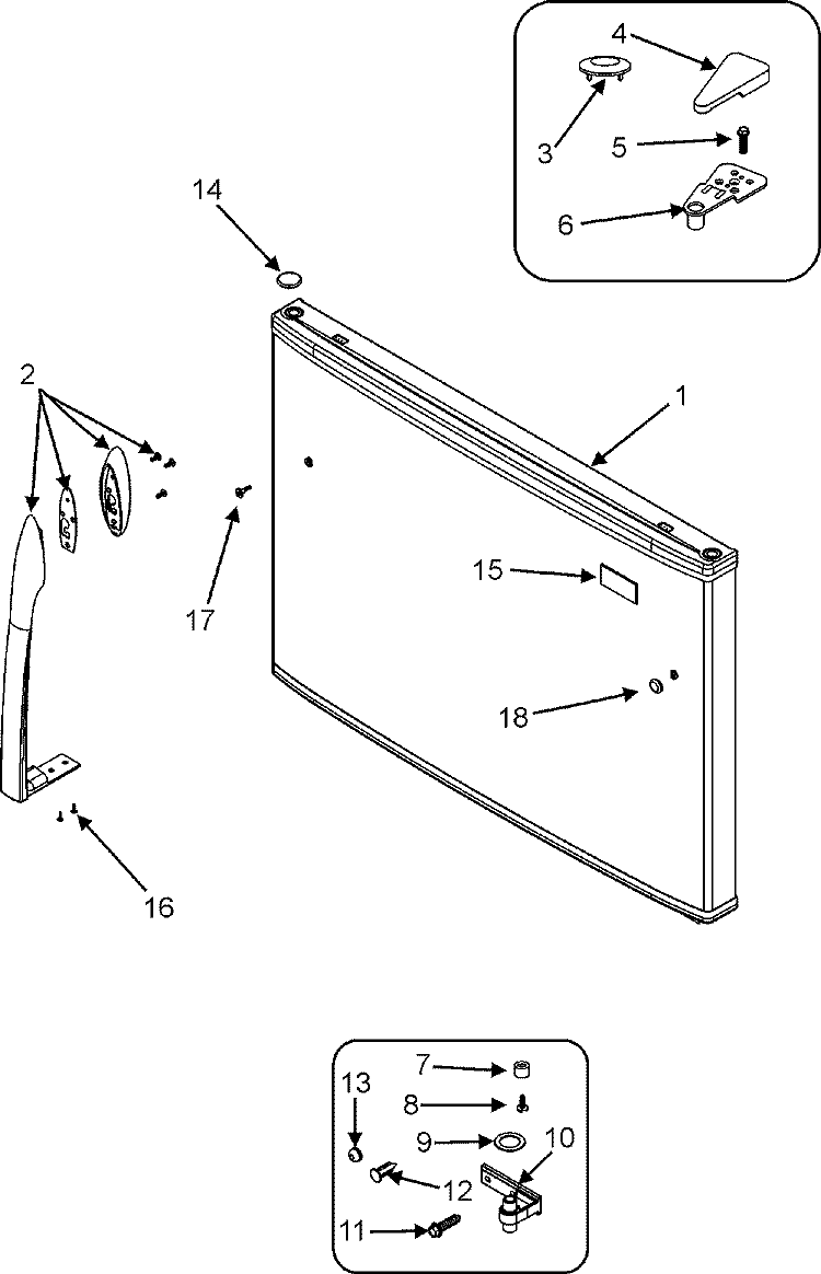 FREEZER OUTER DOOR Diagram and Parts List for  Crosley Refrigerator