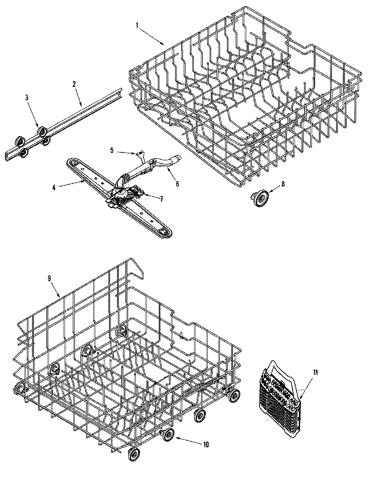 TRACK & RACK ASSEMBLY Diagram and Parts List for  Amana Dishwasher