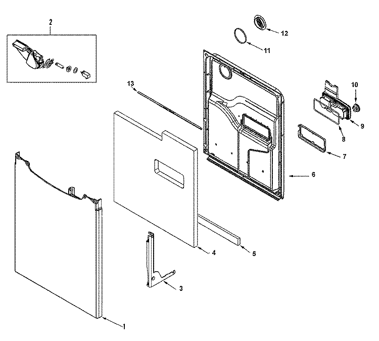 DOOR Diagram and Parts List for  Amana Dishwasher