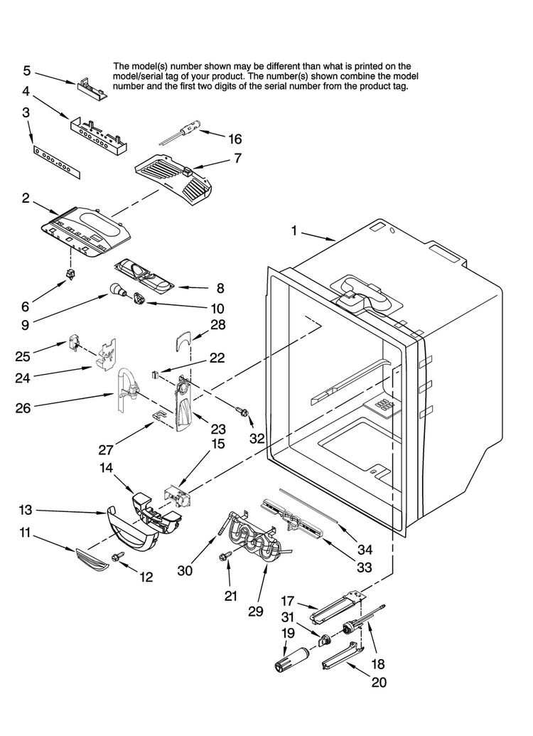 Refrigerator Liner Parts Diagram and Parts List for MFD2561HEQ14  Maytag Refrigerator