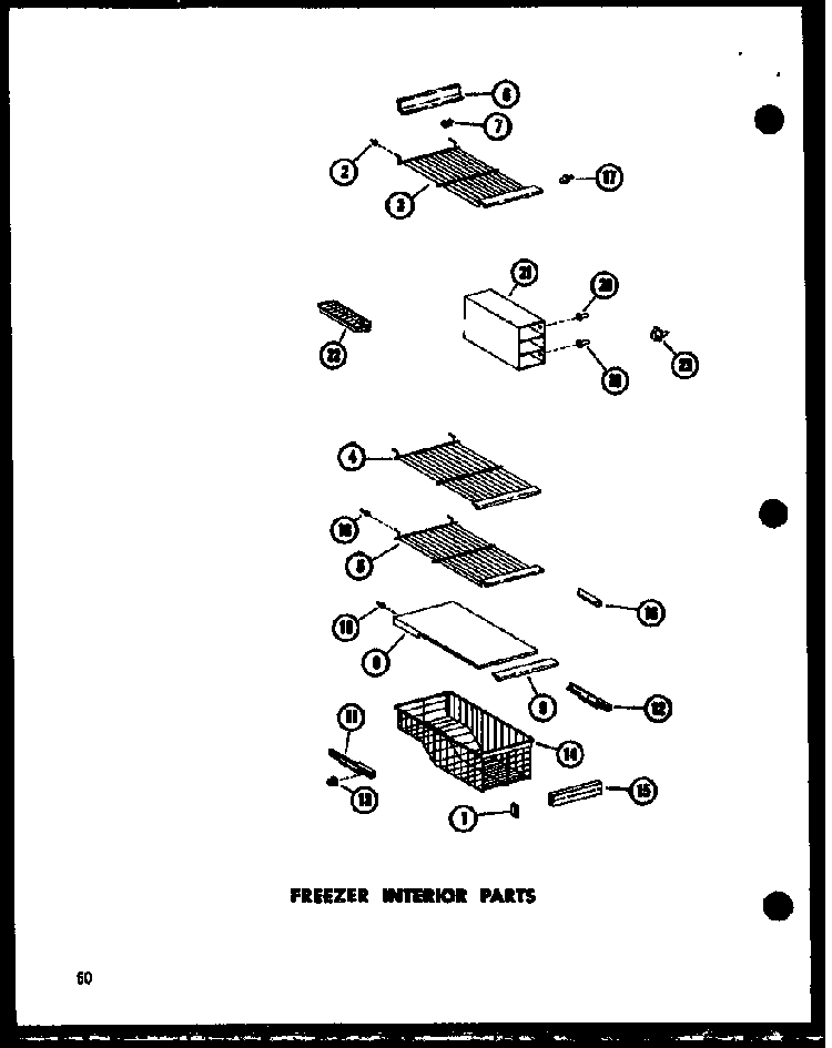 Freezer Interior Parts Diagram and Parts List for ESR17N-A-P60350-55WA  Amana Refrigerator