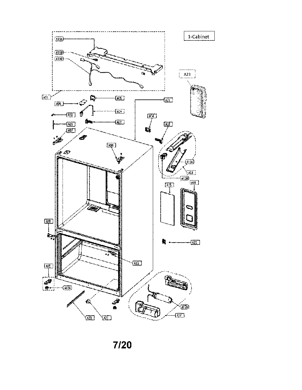 Cabinet Diagram and Parts List for 11175507020  Kenmore Refrigerator