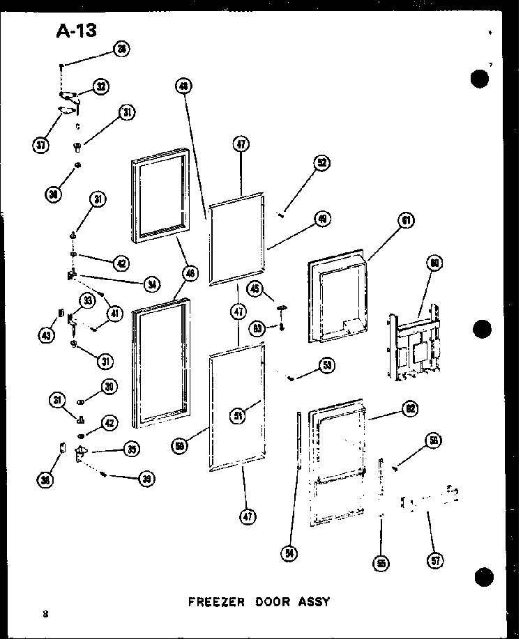 Freezer Door Assy Diagram and Parts List for SDI22W-P60350-32W  Amana Refrigerator