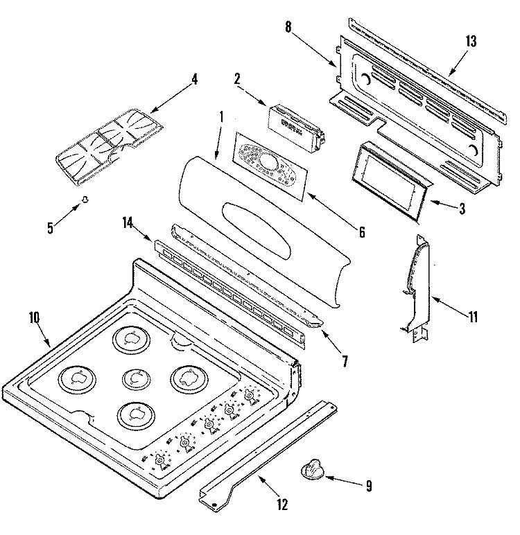 CONTROL PANEL / TOP ASSEMBLY Diagram and Parts List for  Maytag Range