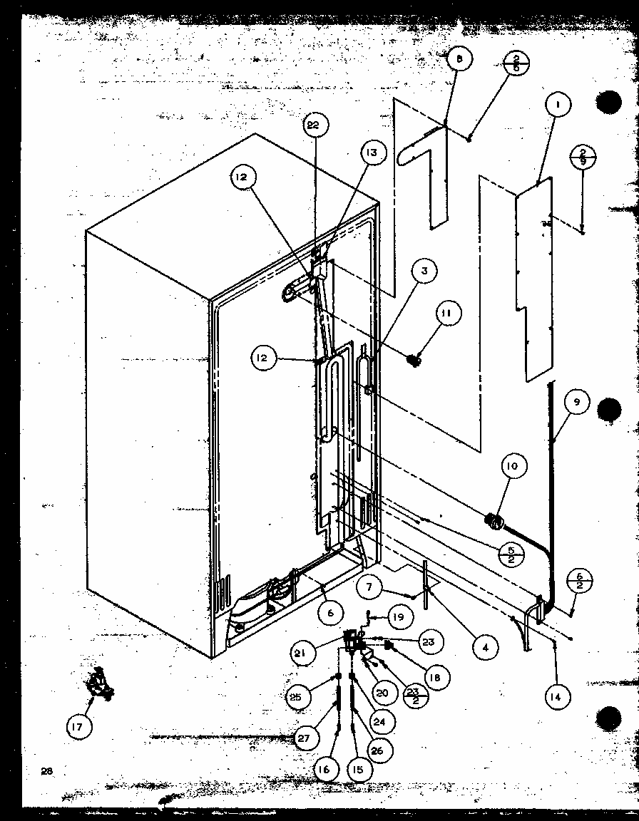 Back Of Unit (sbi20mw/p1120102ww) (sbd20mw/p1120201ww) Diagram and Parts List for SBI20M-P1120202W  Amana Refrigerator