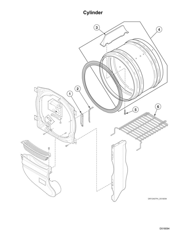 Cylinder Diagram and Parts List for 2001000001 Speed Queen Dryer