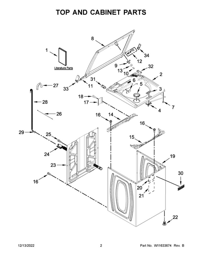 Top And Cabinet Parts Diagram and Parts List for  Maytag Washer