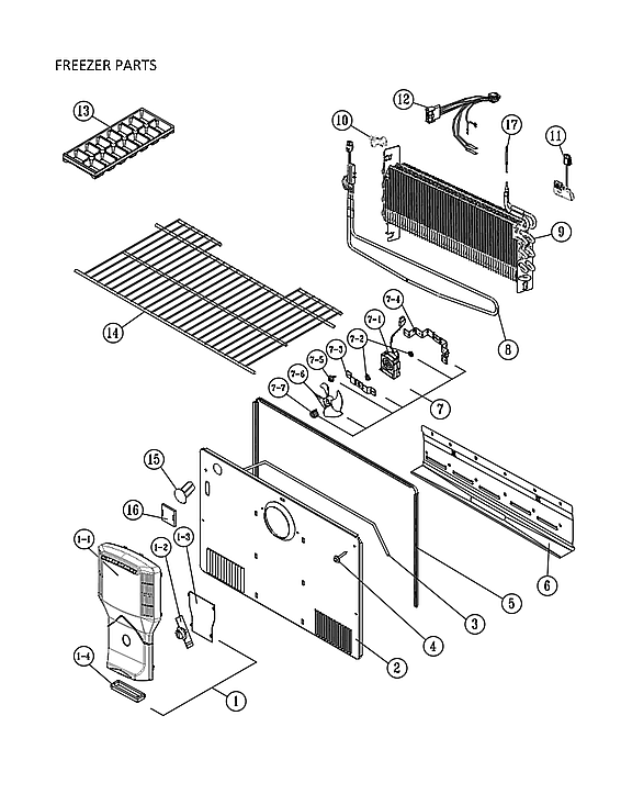 Freezer Parts Diagram and Parts List for 11161209716  Kenmore Refrigerator