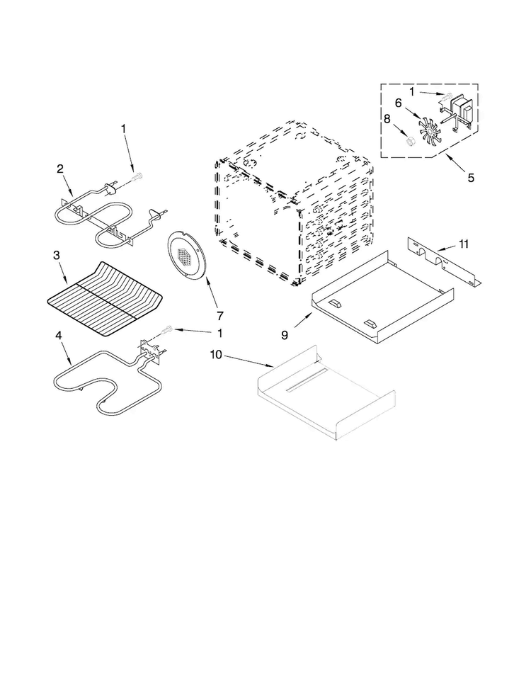 Internal Oven Parts Diagram and Parts List for MEW7530WDS01  Maytag Wall Oven