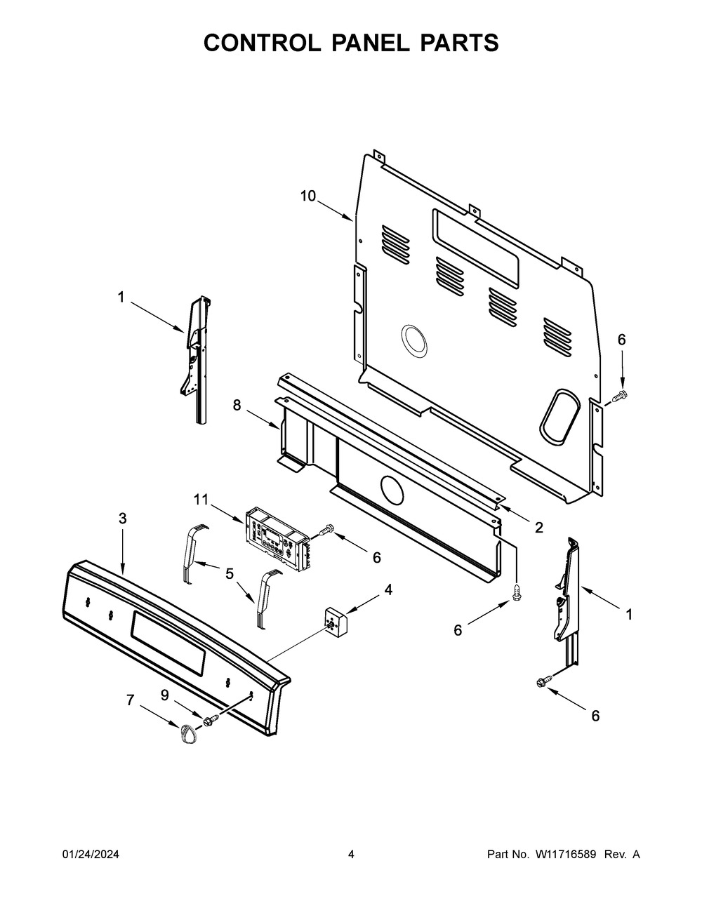 Control Panel Parts Diagram and Parts List for  Amana Range