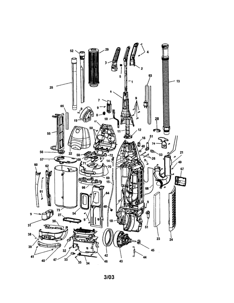 Cartridge Filter/cover, Motor Diagram and Parts List for U6632-900  Hoover Upright Vacuum