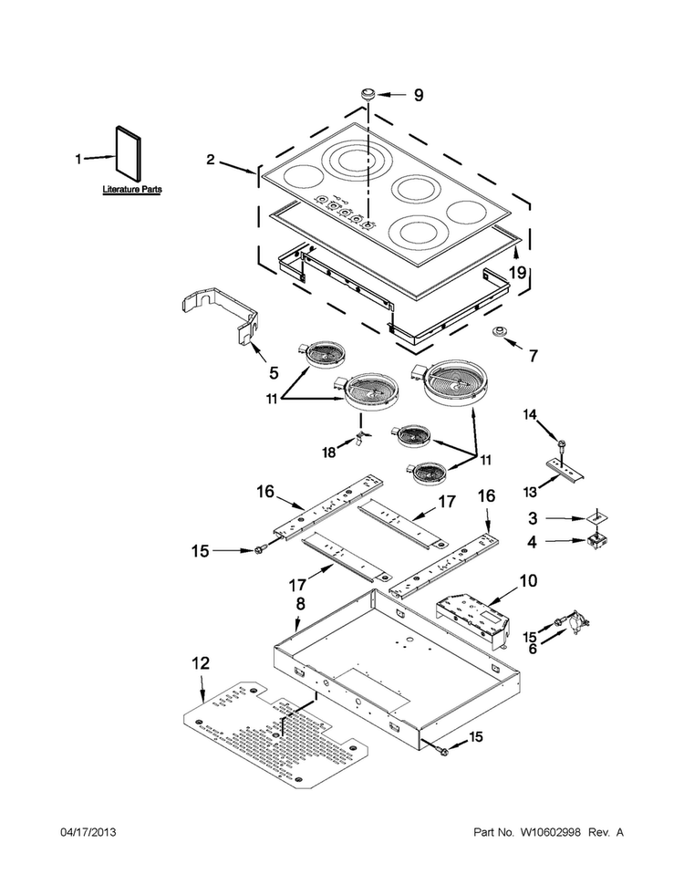 Cooktop Parts Diagram and Parts List for  Jenn-Air Cooktop