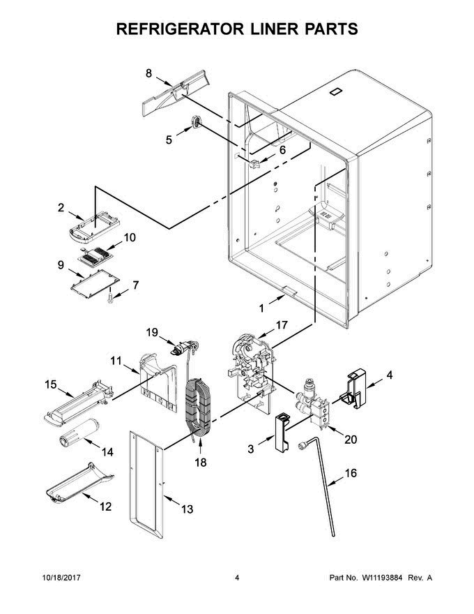03 - Refrigerator Liner Parts Diagram and Parts List for  Maytag Refrigerator